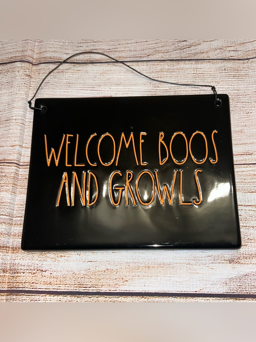 Rae Dunn “Welcome Boos & Growls” Halloween Black & Orange Plaque